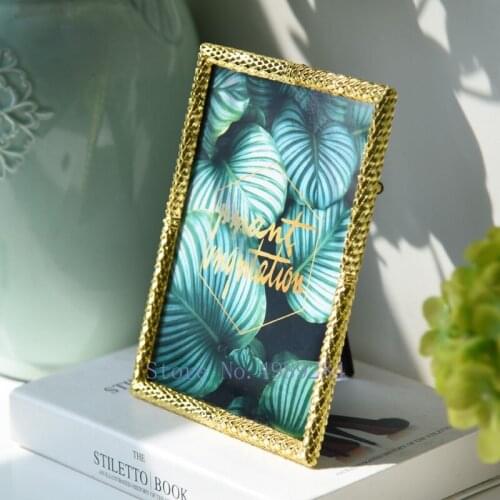Creativity Metal Photo Frame Golden Leaf Pattern Glass Photo Show Desktop Storage Organization Modern Home Decoration Picture