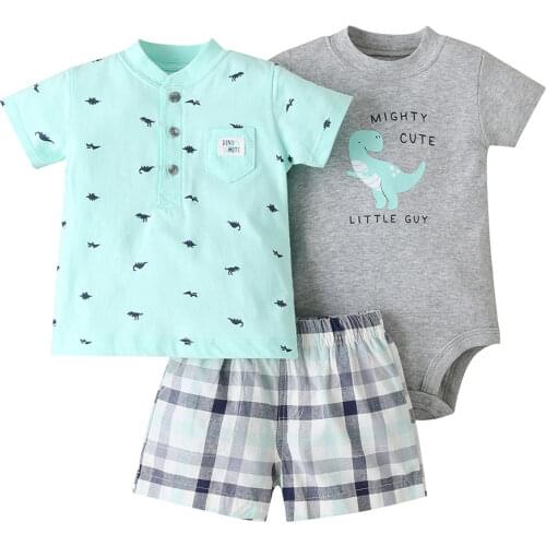 Summer outfit for baby boy short sleeve T shirt tops+bodysuit+shorts newborn baby girl clothes set new born clothing suit 2021