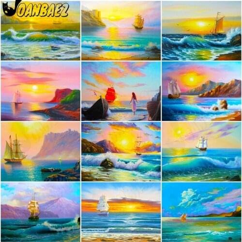 Cartoon Seascape Diamond Painting Animal Cross Stitch Embroidery Sunrise Sailing 5D Diy Mosaic Kit Gift Design Home Decoration
