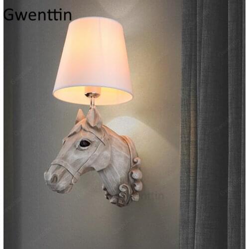 Horse Head Wall Lamp Vintage Resin Animal Wall Sconce Light Fixtures LED Mirror Lights Living Room Bedroom Bathroom Home Deco