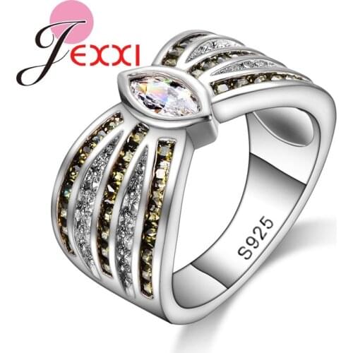 New Fashion Jewelry Bowknot Design White Crystal Yellow Zircon Stone Women 925 Sterling Silver Wedding Party Finger Rings