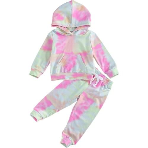 New 18M-6Y Baby Girls Tie Dye Clothes Sets Baby Girl Long Sleeve Hoodies + Kid Pants Kids Outfits Set Toddler