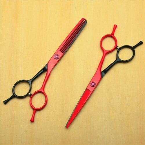 2Pcs 1012C 5.5'' 16cm Customized Logo Red Hairdressing Scissors JP 440C Cutting Thinning Shears Professional Human Hair Scissors