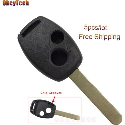 OkeyTech 5pcs/lot 2 Buttons Remote Car Key Case Shell Uncut Blade For Honda Accord CRV Odyssey Civic Pilot Replacement Fob Cover