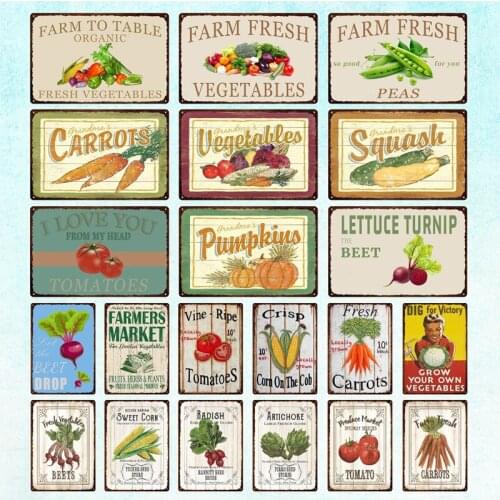 Vegetable Tin Sign Farm Garden Kitchen Decoration Wall Art Metal Painting Vintage Metal Sign Plaque Wall Decor 20x30cm