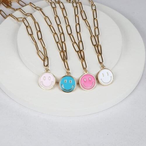 Smile Necklace smile face round paper clip chain clavicle chain stainless steel electroplating gold