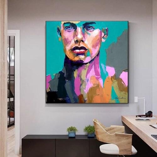 Palette Knife portrait Face Oil Painting Figure Canvas Hand Painted Francoise Nielly Wall Art For Living Room Bedroom No Frame