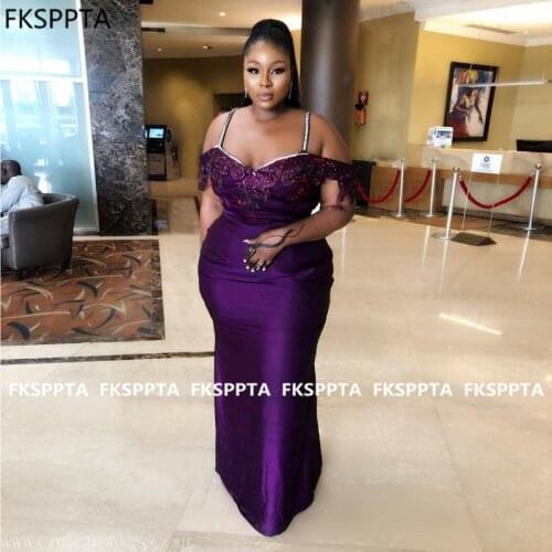 Sexy Mermaid Prom Dresses For Black Girl Spaghetti Strap Lace Satin Long Wedding Party Dress 2021 Purple Prom Gowns