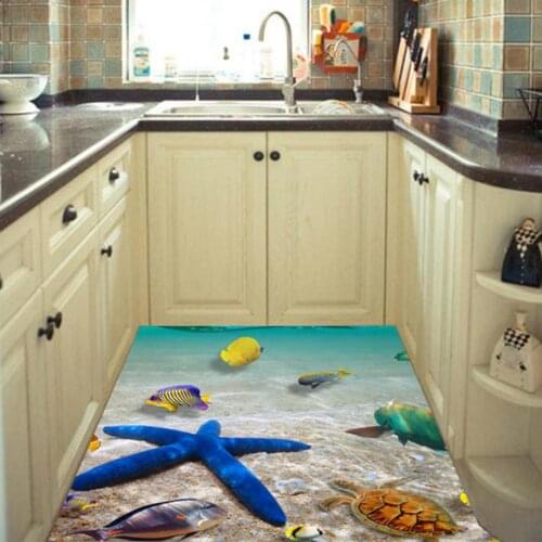 Removable Beach Sea 3D Wall Sticker, 60x90cm, Waterproof Starfish Floor Stickers Wall Decals for Kids Room Nursery Decor