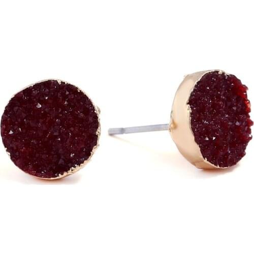 Fashion Simple Geometry Stud Earrings Round Drusy Stone Charm Ear Stud For Women Girls Jewelry Gift Accessories