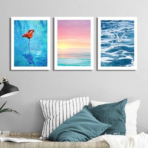 Modern Nordic Painting Beautiful Landscape Poster Sunset Sea Flamingo Wall Art Canvas Painting For Living Room Home Decor