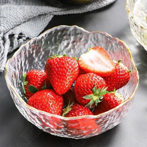 Golden Stroke Glass Bowl Transparent Relief Living Room Fruit Organizer Dining Table Vegetable Salad Bowls Kitchen Tableware