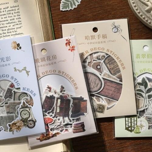 40pcs/pack 8 Designs Retro Medieval Poems Old Age Creative Stickers Bulletu Journal Deco Stationery Stickers