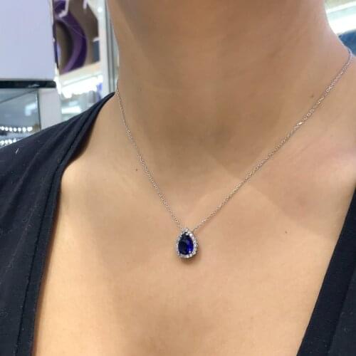 Anturaj Sapphire Drop Navy Blue Silver Necklace