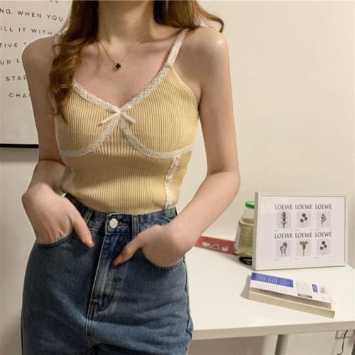 Women Corset Tops Spring Summer Lace Patchwork Knitting Small Sling Vest Womens Top Tank Camis Crop Top For Women
