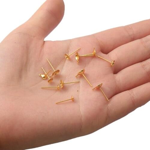 10 Pcs Cup Post Hole Stud Earrings Back Plug Ear Pins Blank Setting Tray Bowl Head Ball Needles for DIY Jewelry Making Findings