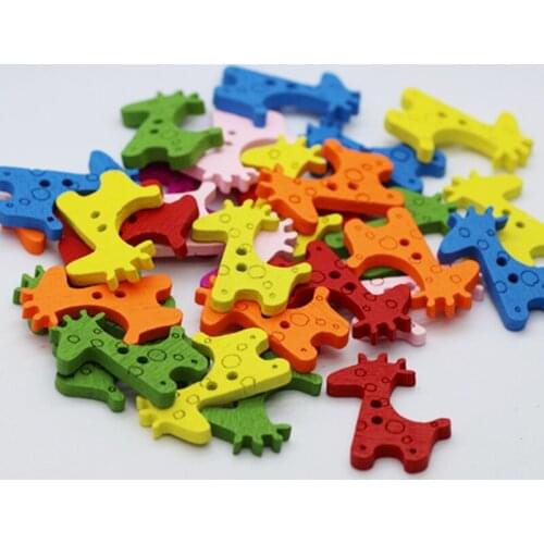 100pcs/lot Colorful Giraffe Flatback Buttons, Kids Wood Button Craft, Scrapbooking Wood Craft MS 006
