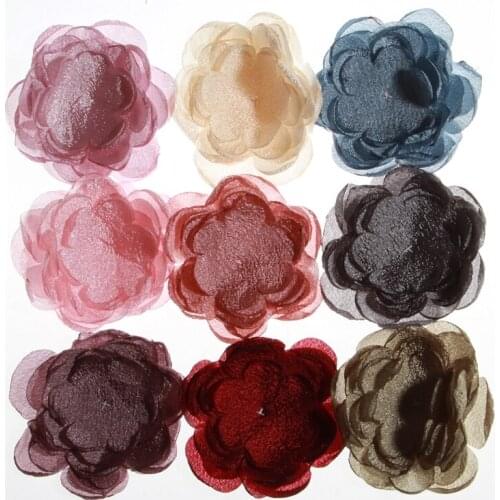 120PCS 10CM 3.9inch Vintage Satin Burned Hair Flowers For Headbands Chiffon Flower For Women Hair Accessories Head Wear
