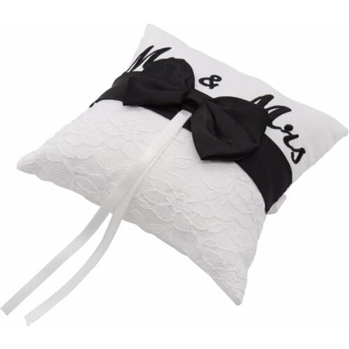 15x16cm Mr & Mrs Bowknot Wedding Ring Pillow European style lovely wedding ring package and gift decor Lace fabric ring pillow