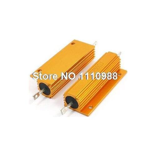 100W 750 Ohm Gold Tone Chassis Mounted Aluminum Shell Clad Resistor 2Pcs
