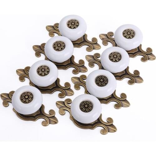 2pcs Vintage Retro Style Cabinet Cupboard Drawer Door Knobs Metal Handles Door Knobs Decorative Cabinet Knobs (White+Bronze)