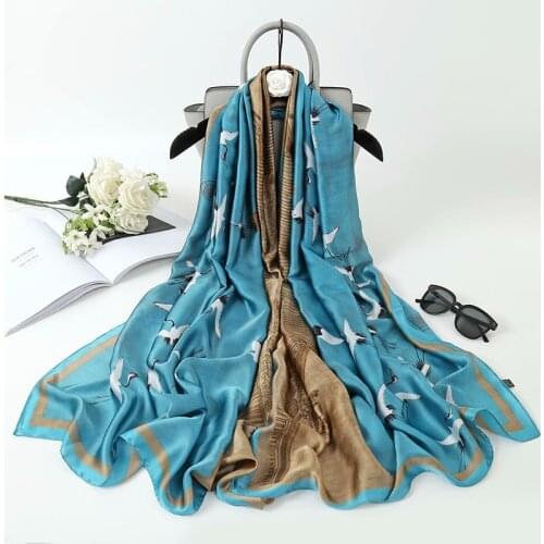 2021 Women Silk Winter Scarf Luxury Design Print Lady Beach Shawl Scarves Fashion Smooth Foulard Female Hijab