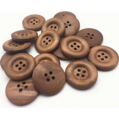 50pcs Light Brown Wood Buttons 25mm ROUND Sewing Accessories Fancy Coat Button Embellishments For Scrapbooking