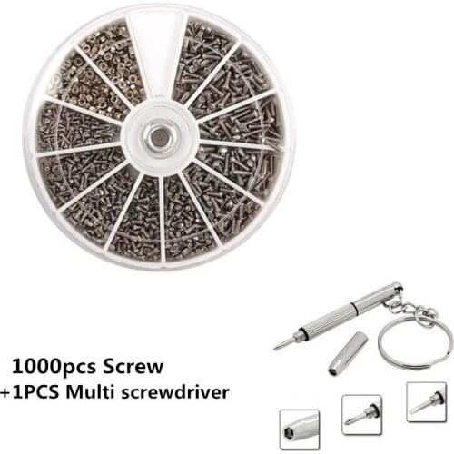600/1000Pcs Screws +1PCS Multi screwdriver Stainless Steel Screws Electronics Nut For Watch Eye Glasses Clock Repair Tool Kit