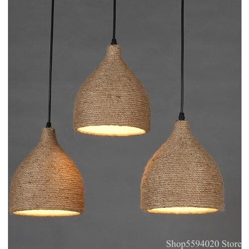 American Hemp Rope Chandelier Lights Led Pendant Lamp Bar Bedroom Bedside Lights Staircase Retro Home Decor Lustre Suspension