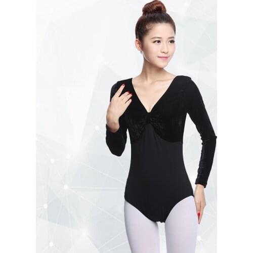Velvet Splice Ballet Leotards Adult Woman Long sleeves Gymnastics Leotard Pleuche Waist Line Slim Dance Practice Wear for Girls
