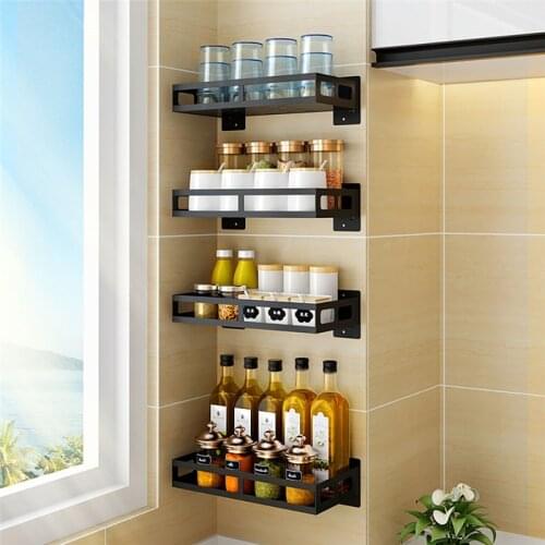 Free Punch Rack Kitchen Organizer Multi-Functional Wall-Mounted Seasoning Hanging Spice Storage Holder Shelf for Home Bathroom