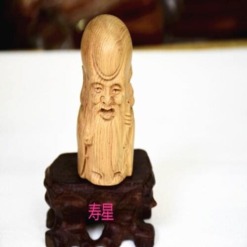 Gongi Yingxin hall peach wood carving Fuxing, Luxing, Shouxing ornament miniature figurines home decoration Wood Mascot