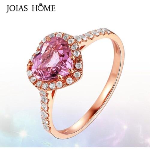 JoiasHome 925 Sterling Silver Ring Korean Pink Love Shape with Rose Gold Ladies Open Adjust Size Classicparty Gift