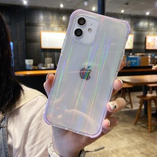 Laser Glitter Shiny Shockproof Phone Case for Iphone 12Pro 11 12 Pro Max SE 2020 X XR XS Max 7 8 Plus Cover Silicone Coque Ctue