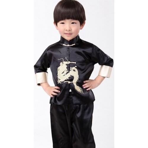 Lovely Kids Long Sleeve Embroider Dragon Suit Chinese Style Boys Kung Fu Sets Jacket+Pants Dramaturgic Costume YZT082505