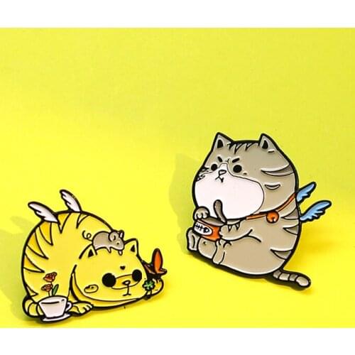 Cartoon Fat Cat Brooch Animal Enamel Pins Custom Yellow grey Eating cats Sleeping cat Brooches Clothes Lapel Badge Funny Jewelry