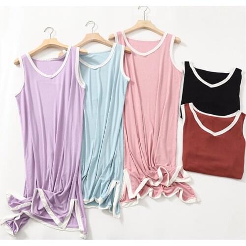 Large Size Loose Night Dress Women Sexy V Neck Summer Nightgowns Modal Comfortable Sleepwear Sleeveless Ladies Nightshirt