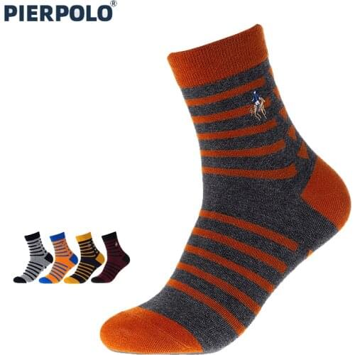 PIER POLO Socks Men Brand Socks Meia Cotton Socks Casual Embroidery Stripe Crew Socks 5Pairs/lot