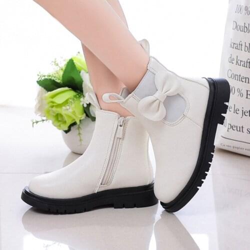 Fall Winter 2020 New Children Leather Boots For Girls Fashion Bow Waterproof Boots Big Kids Shoes 3 4 5 6 7 8 9 10 11 12 Years
