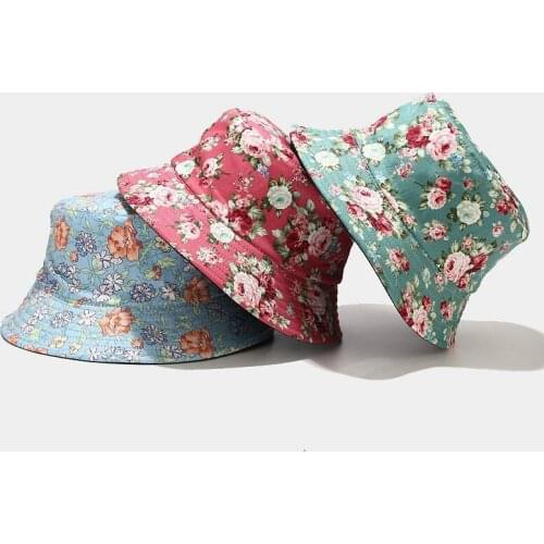 Hot Selling New Bucket Hat Flower Pattern Fisherman Hat Women Summer Outdoor Hiking Leisure Sun Protection Hat Unisex Panama Cap