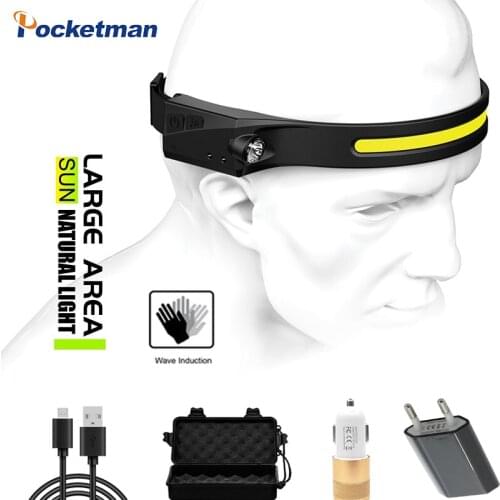 50000LM Portable Induction Headlight XPE+COB LED Headlamp With Built In Battery USB Rechargeable Head Lantern For Hiking Camping