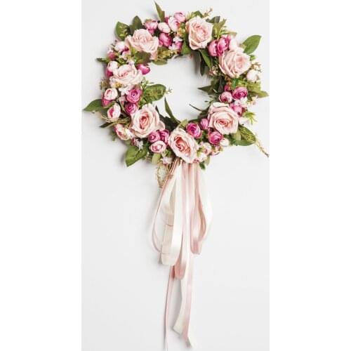 Rose Wreath Lintel Artificial Flower Plants Heart-shaped Bowknot Wedding Decor Garland Restaurant Home Dcor Door Wall Hanging