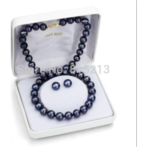 Free shipping ddh00937 HUGE 10-11MM TAHITIAN GENUINE PERFECT BLACK PEARL NECKLACE EARRING 18"