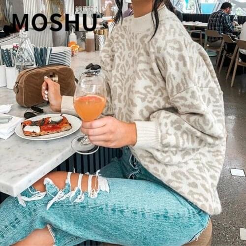 Oversized Sweater Women Leopard Printed Loose Winter Sweater Korean Fashion Casual Pullover Femme Autumn Kniited Sweater