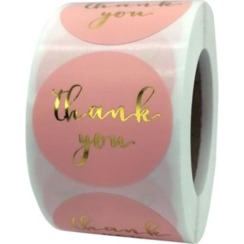 500pcs/roll 3.8cm/1.5inch Gold Foil Front Pink Thank You Stickers Label Seal Stickers For Wedding Envelope Stationary Stickers