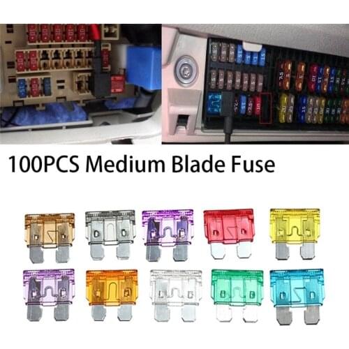 100pcs/set Fuse Standard Medium Blade Car Fuse Auto Fuses Car 3A 5A 7.5A 10A 15A 20A 25A 30A 35A 40A Car Accessories