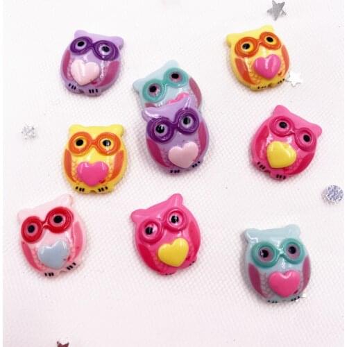 New 20PCS Resin Lovely Mini Colorful Glasses Heart Owl Flatback Stone Figurines Scrapbook Home Decoration Christmas Crafts F088