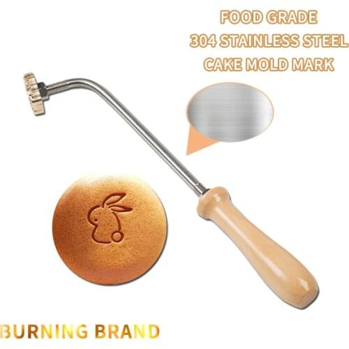 304 Stainless Steel Cake Baking Stamp Wood Handle Cake Cookie Sweets Mould Brass Hot Stamping Mold Handmade Bread Bakeware Tools