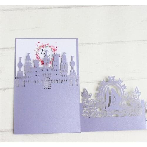 3D Pop up wedding invitations Cinderella laser cut marriage card weding gift cards 50pcs/lot