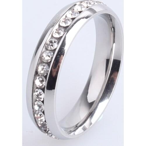6mm silver color single row crystal 316L Stainless Steel finger rings for women men wholesale